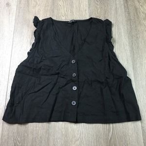 Madewell Ruffled Sleeveless V-Neck Button Front Linen Blend Top Black 12